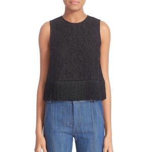 DEREK‎ LAM 10 CROSBY BLACK LACE & FRINGE TANK